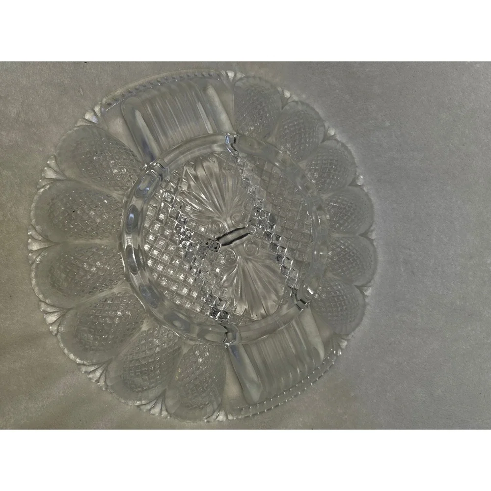Vintage Clear Pressed Glass Deviled Egg Platter Relish Tray 12 Slot 11 Inch
